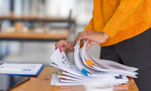 Business Documents, Auditor businesswoman checking searching document legal prepare paperwork or